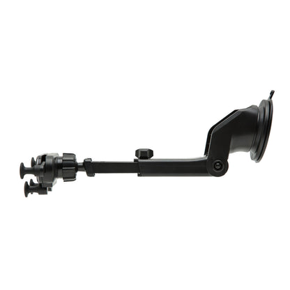 Mobilholder til forrude, sort, justerbar med forlænget arm, flere strammegreb og 360° rotation.