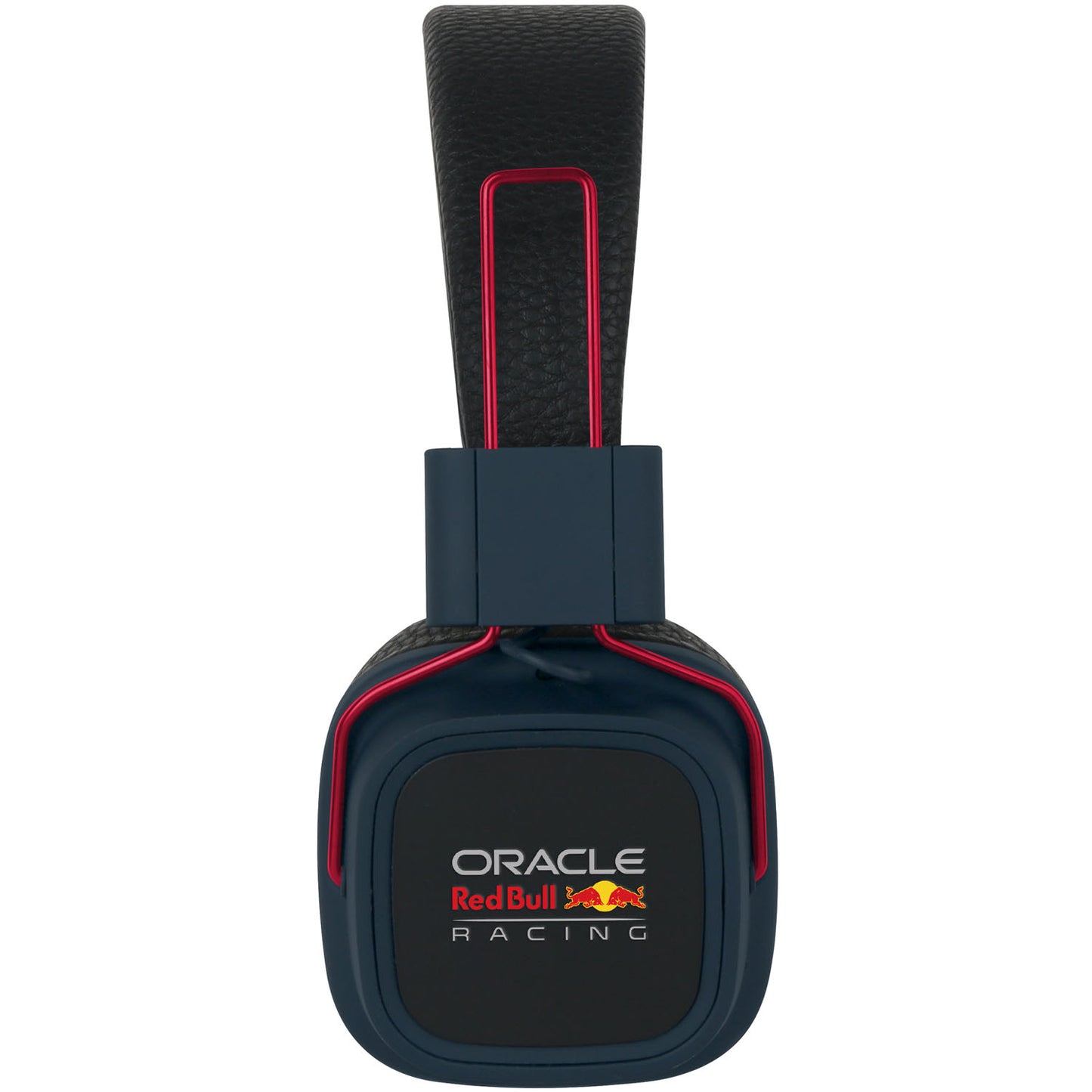 Red Bull Racing trådløse on-ear høretelefoner blå med teamlogo på ørekoppen.