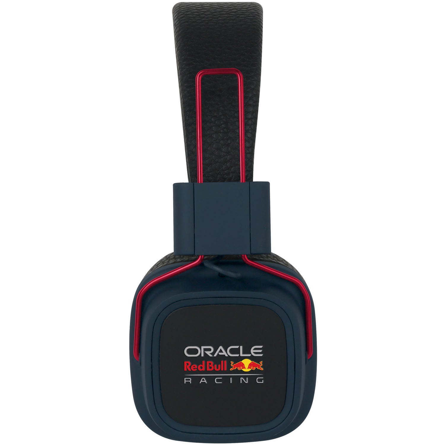Red Bull Racing trådløse on-ear høretelefoner blå med teamlogo på ørekoppen.