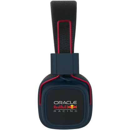 Red Bull Racing trådløse on-ear høretelefoner blå med teamlogo på ørekoppen.