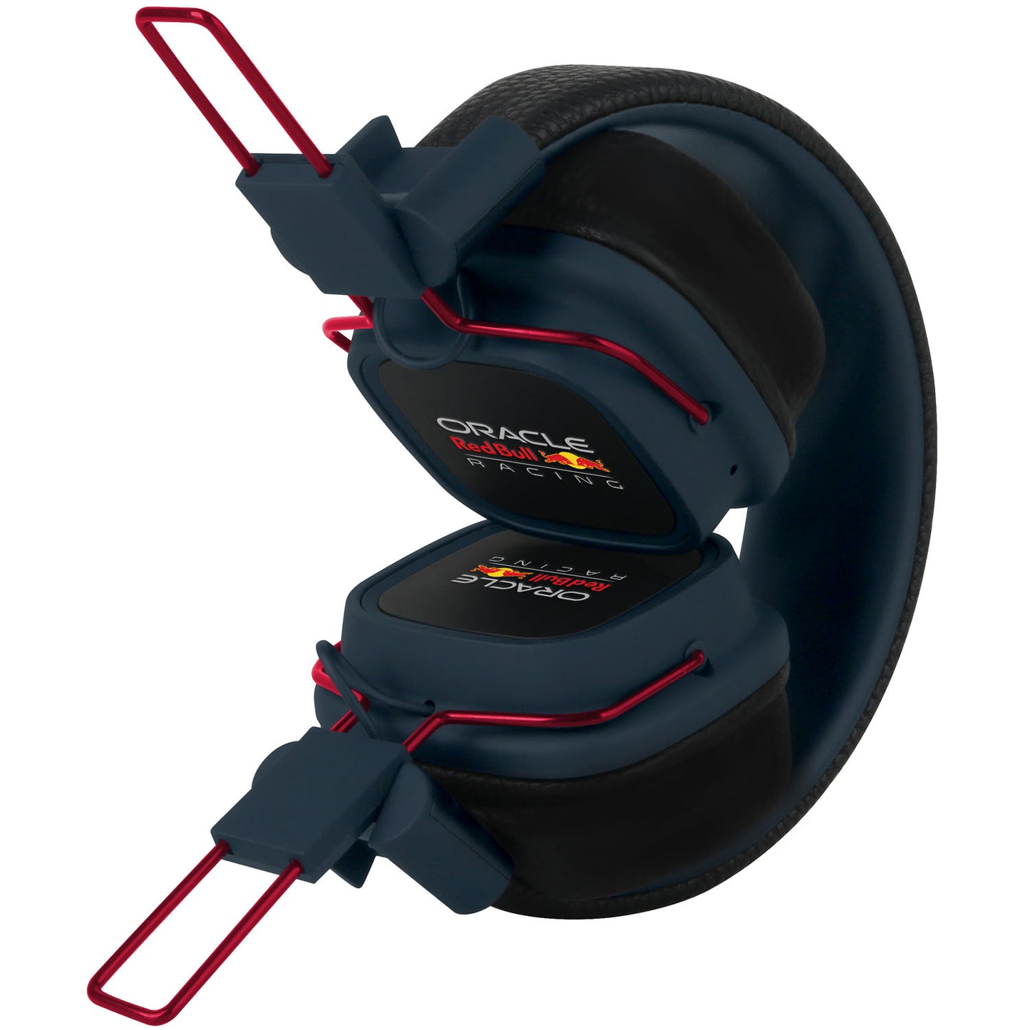 Red Bull Racing trådløse on-ear høretelefoner blå, foldbare med teamlogo på ørekopper, blå detaljer, bløde puder.