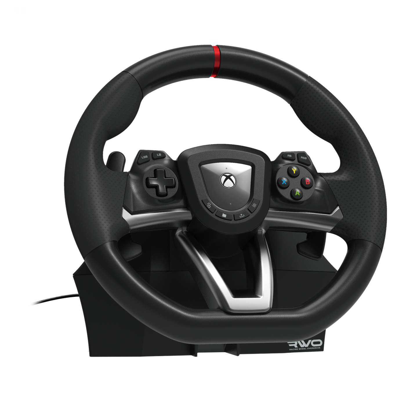 Hori Xbox Racing Wheel Overdrive til Xbox Series X/S/PC, sort med Xbox-knapper, rød topstribe og robust sort base.