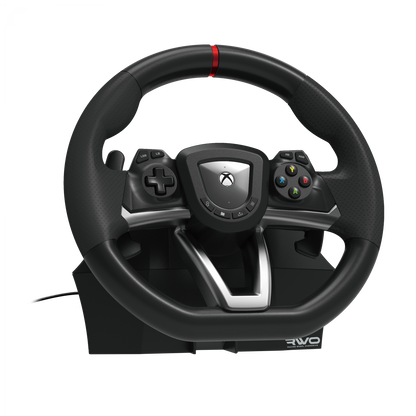 Hori Xbox Racing Wheel Overdrive til Xbox Series X/S/PC, sort med Xbox-knapper, rød topstribe og robust sort base.