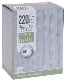 Nedis 230V lyskæde lysgardin, 220 cool white LED, 2m x 5m, +5 speed effekt, udendørs brug.