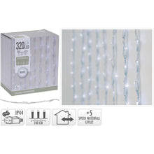 Lysgardin 230V 320 LED kølig hvid, vandfaldseffekt, IP44, 1x5m, til inde/ude brug, 5 hastigheder, i æske med klare ledninger.