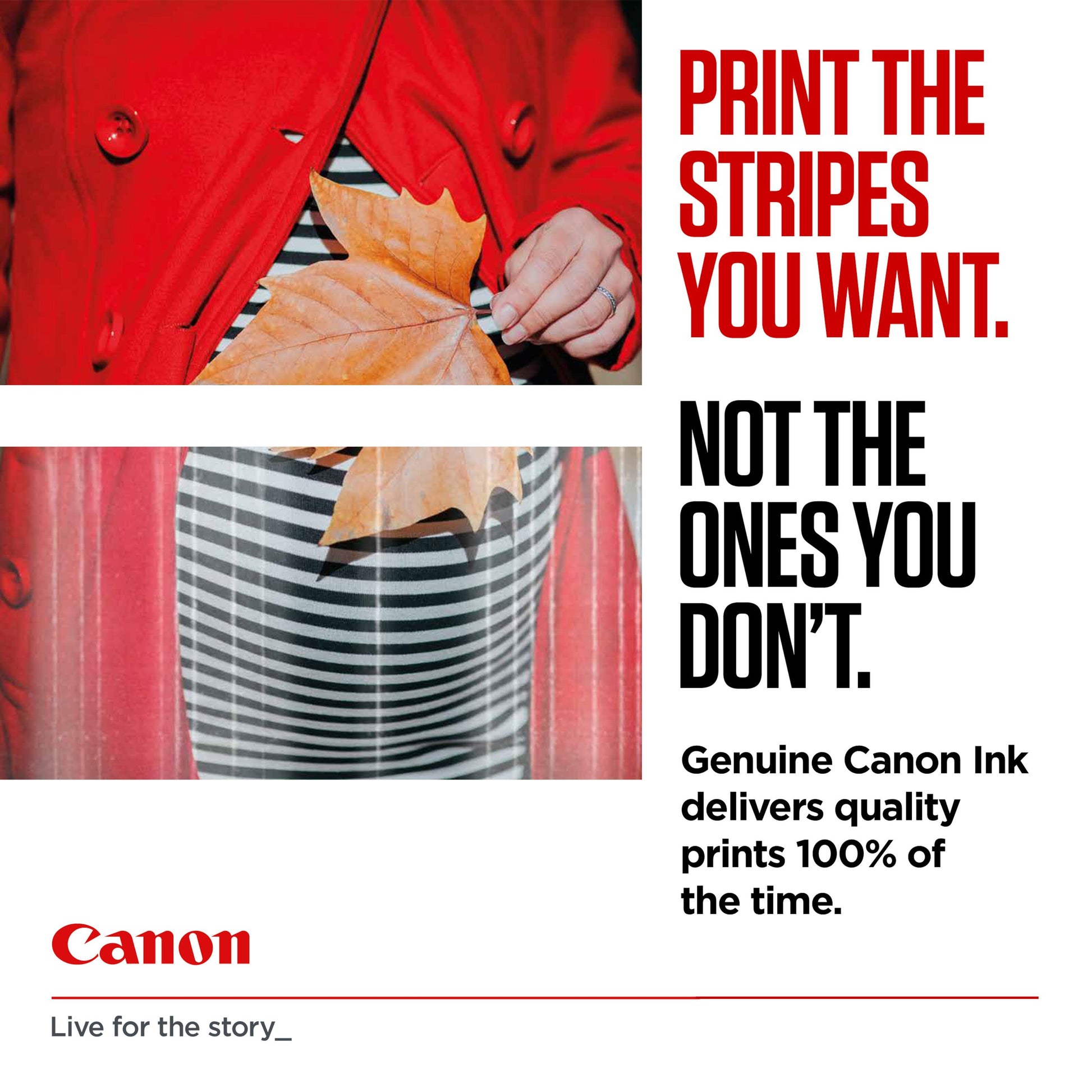 Canon PGI-570PGBK XL blækpatron sort til Canon printer, vises med fotoeksempel på skarp og stribet udskrift.