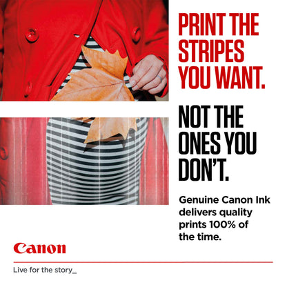 Canon CLI-551M XL blækpatron magenta vises med tekst "Print the stripes you love", Canon logo nederst.