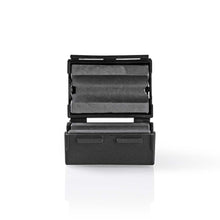 Sorter blyantspidser med åben låg, synlig klinge og spånerum ved siden af Støjfilter 6,5 mm.