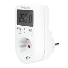 Logilink strøm energiberegner med display 230,0 V, knapper MODE og SET, Schuko-stik til elforbrugsmåling.
