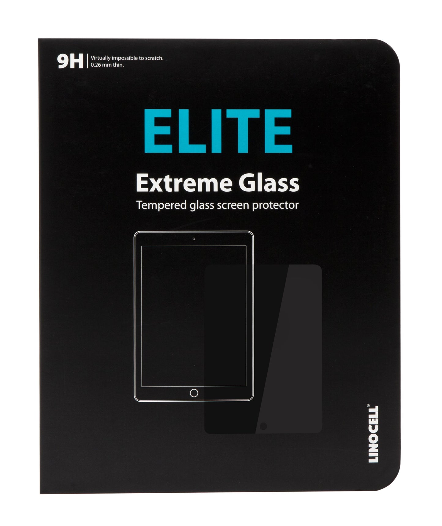 Elite Extreme Skærmbeskyttelse iPad 9,7" 9H hærdet glas 0,26 mm med enkel tabletskitse og tallet 7 på forsiden.