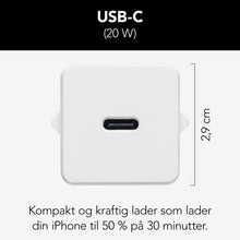 Linocell USB-C oplader PD 20W hvid 2,9 cm høj oplader iPhone til 50 på 30 min.