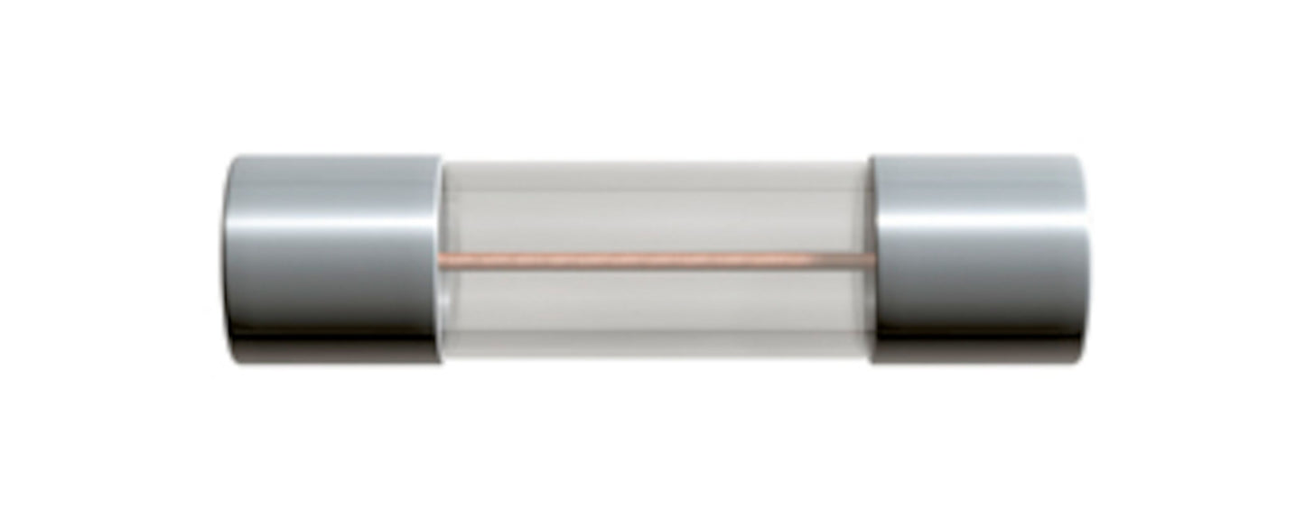 Glasrørsikring 5x20 mm 6,3 A Træg (T) med metalender og indvendig metaltråd, 10 stk pakke.