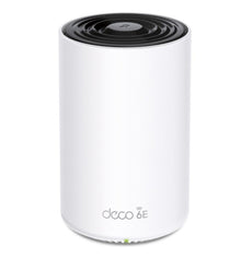 TP-Link Deco XE75 AXE5400 WiFi 6E router 1-pakke, hvid cylinder, sort top, "deco 6E" front, grøn indikator nederst.