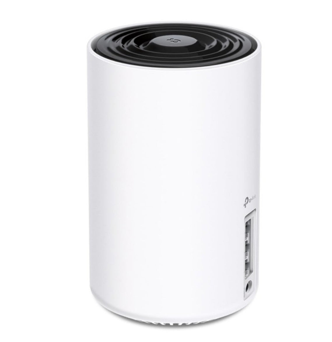 TP-Link Deco XE75 AXE5400 router 1-pak, cylinderformet med sort ventileret top, Ethernet-porte, sideindikatorer, WiFi 6E.