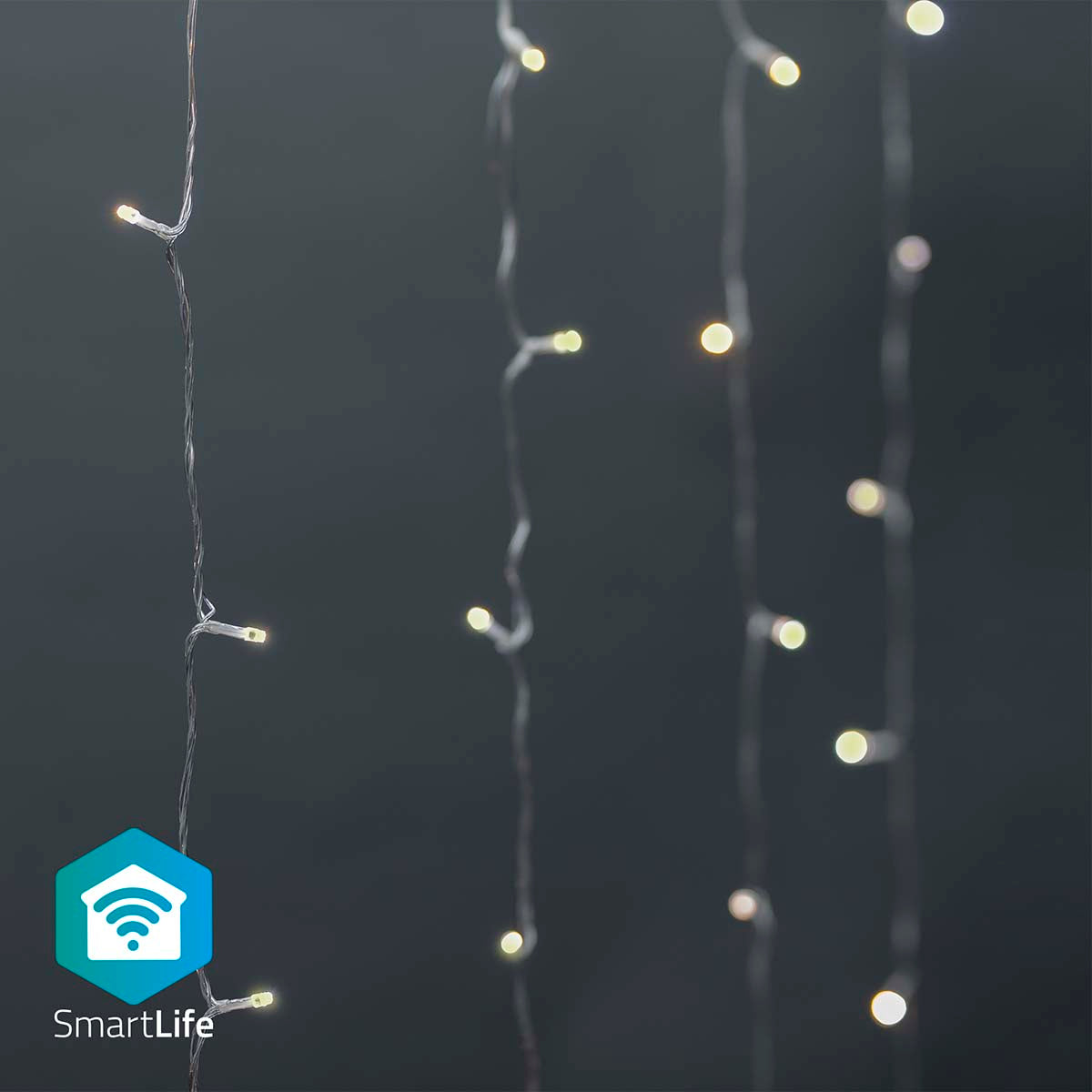 Nedis SmartLife LED-gardin lyskæde, varm/kold hvid, 200 LED, 3 m, synligt WiFi-logo med "SmartLife.