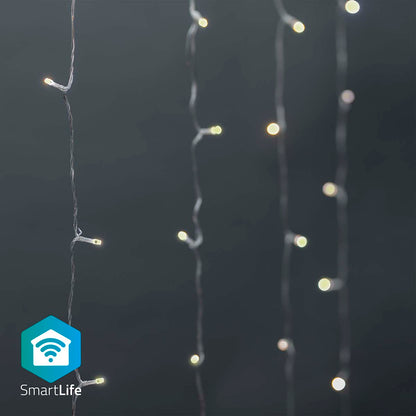 Nedis SmartLife LED-gardin lyskæde, varm/kold hvid, 200 LED, 3 m, synligt WiFi-logo med "SmartLife.