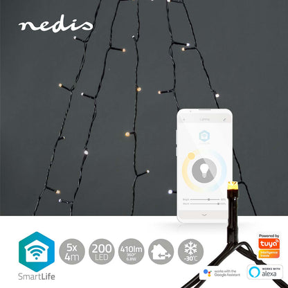 Nedis SmartLife WiFi træ lyskæde 5x4m 200 LED 410lm varm-til-kold hvid, vejrbestandig, appstyring, Google Alexa.