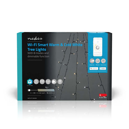 Nedis SmartLife WiFi Træ, varm til kold hvid, 200 LED, 5x4 m, 8 tilstande, appstyring og dæmpbar.
